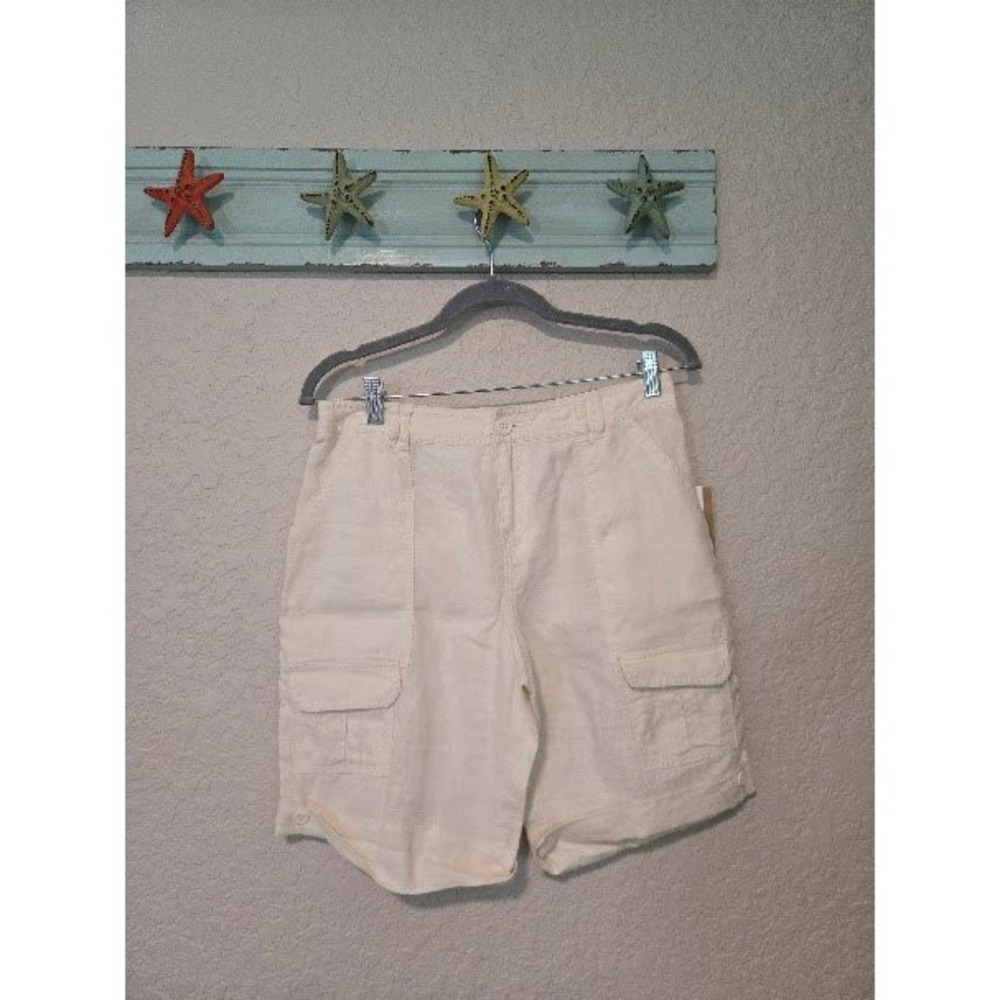 Coldwater Creek Natural Linen Cargo Shorts Cream Off White Size 4 NWT